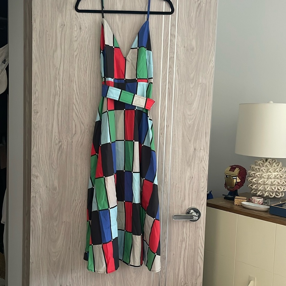 Patchwork Belted Midi-Dress